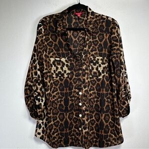 GUESS Leopard Print Blouse Women Size M Button Down Long Sleeve Relaxed Fit